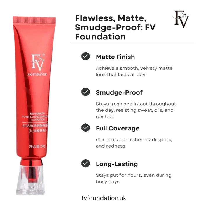 FV Waterproof Liquid Foundation with Matte Finish, Lightweight, Oil-Free, Natural Look